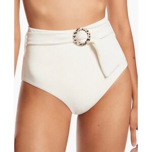 Jets Australia ISLA RIB BELTED HIGH WAISTED BIKINI BOTTOM CREAM NWT Size US 12